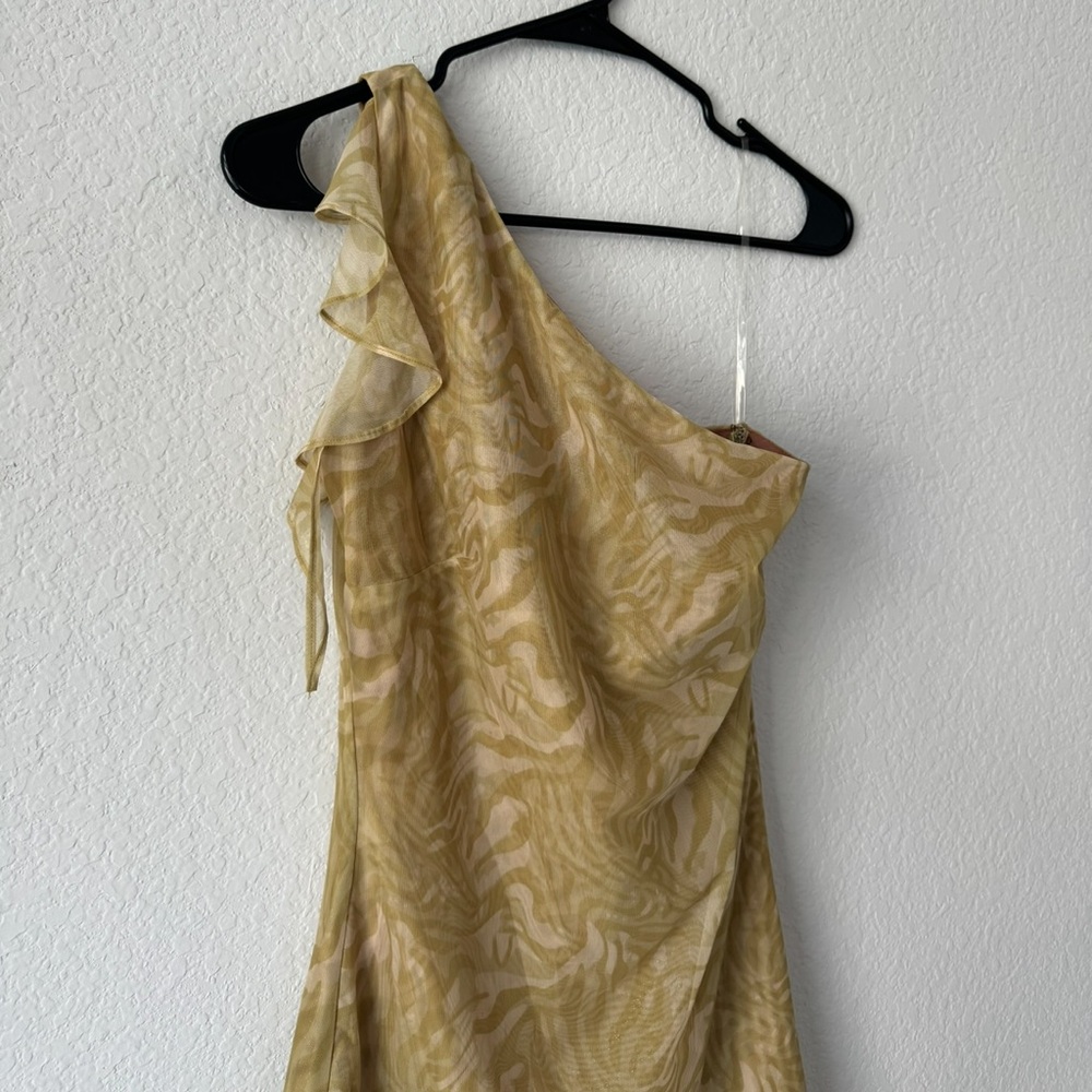 Mistress Rocks Asymmetrical Ruffle Olive Midi Dress - Picture 7 of 9